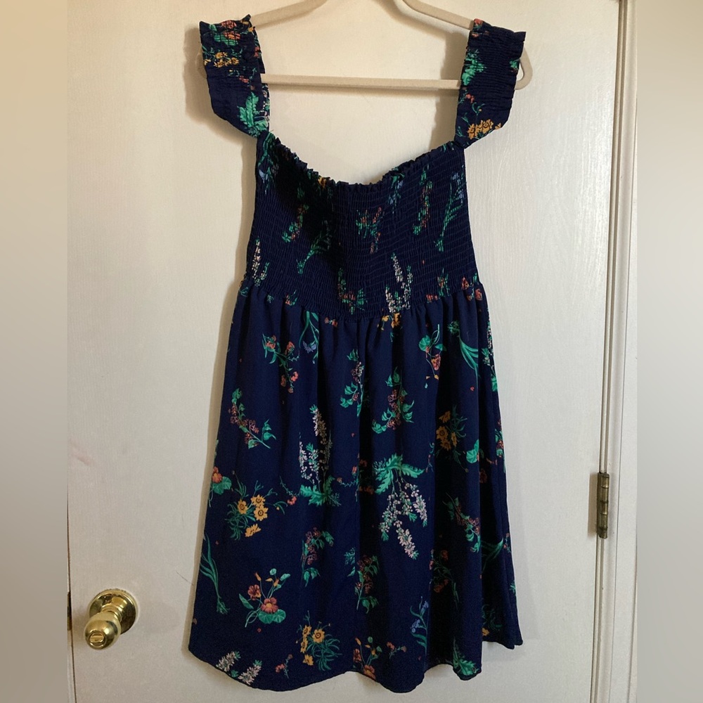 *I ❤️Joah Navy Blue Floral Pattern Off Shoulder Cap Sleeves Midi Dress #IR